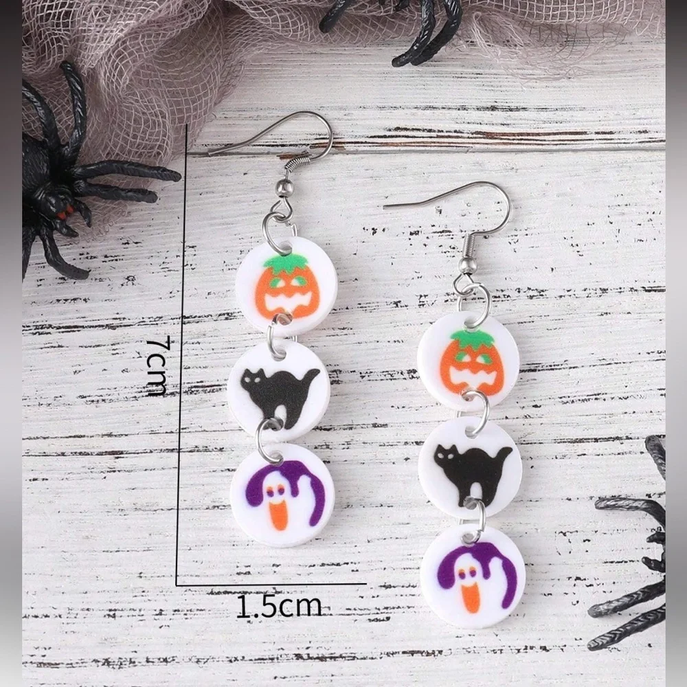 Pillsbury Halloween Sugar Cookie Earrings: Pumpkin, Black Cat & Ghosts NWT - Picture 3 of 3